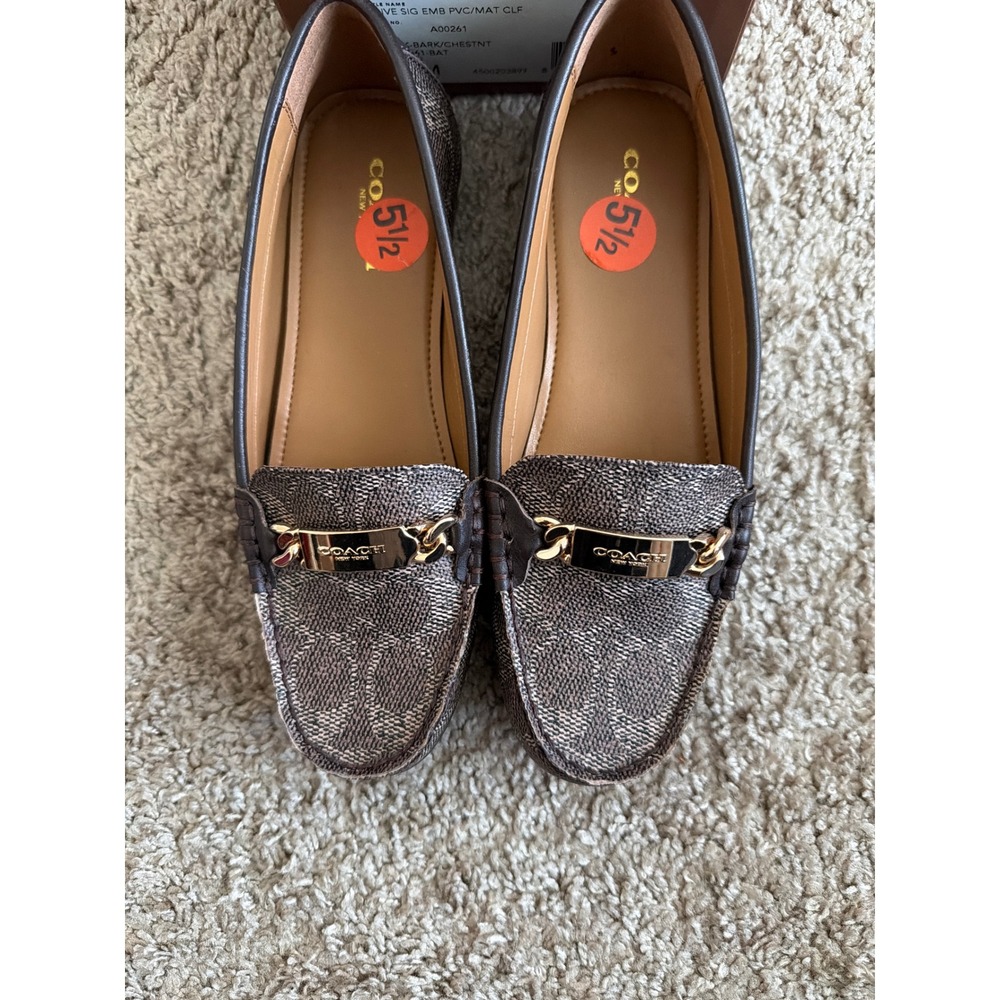 Coach Olive Signature Loafers Black Bark Chestnut Monogram Shoes A00261 Size 5.5